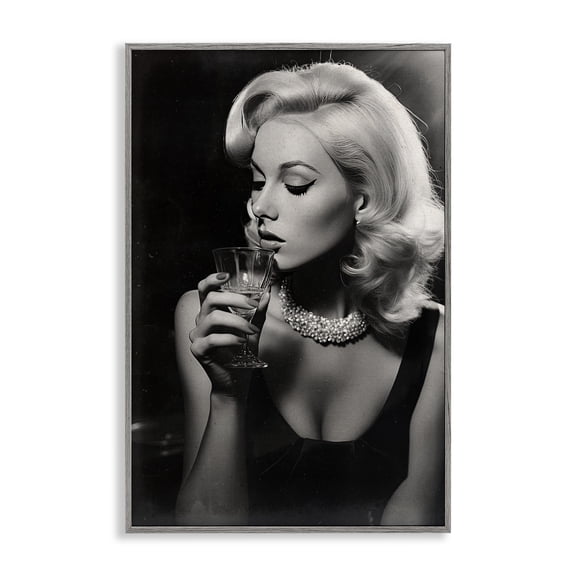 Classic Woman & Martini Gray Framed Giclee Art, design by Decent Exposures