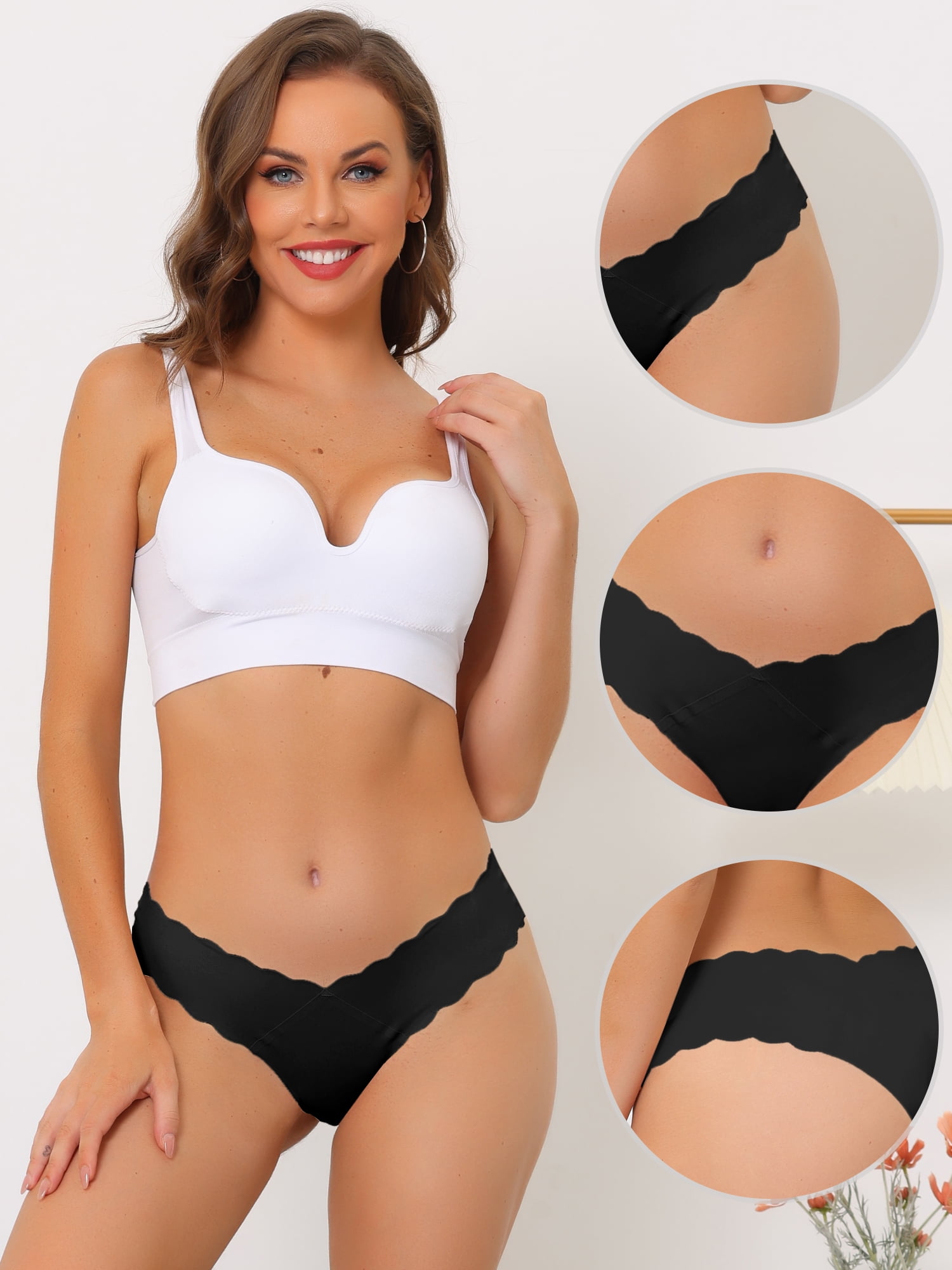 DARING DIVA Women's No-Show Hipster V-Shape Waist Stretch Thongs Black M