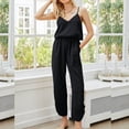 thumbnail image 3 of jsaierl Womens Jumpsuits, Women Fashion Sexy Summer Casual Solid Color Sling V-Neck Ruched Open Back Pocket Jumpsuit, 3 of 8