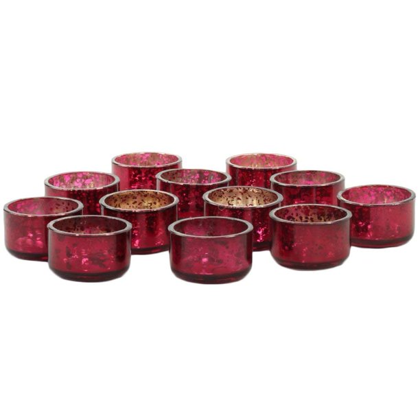 Koyal Wholesale Burgundy Mercury Tealight Candle Holders, 12Pack Set