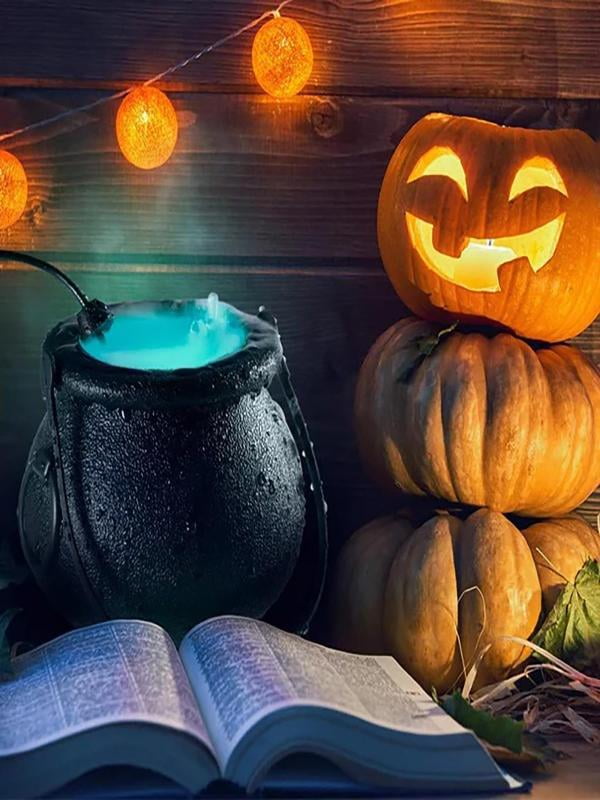 Large Witch Cauldron On Tripod With Led String Light Halloween