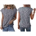 thumbnail image 2 of Blusas de Verano para Mujer, Informales, de Cuello Redondo, de Punto Gofre, con Mangas , Blusas Holgadas. Gris Oscuro M, 2 of 6