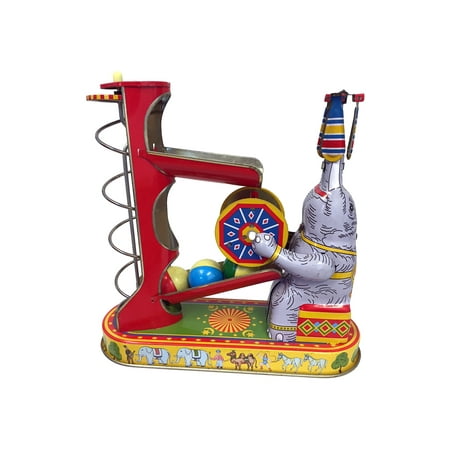 Elephant with Spiral Ball Game Wind Up Collectible Tin Toy - 7.75"