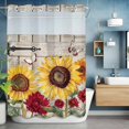 thumbnail image 6 of No Hook Shower Curtains with Snap-in Liner Set, Red Yellow Sunflowers Waterproof Hotel Style Bathroom Shower Curtain, Retro Rustic Barn Doors Butterfly Brown Mesh Top Bath Curtains 60''x72'', 6 of 9