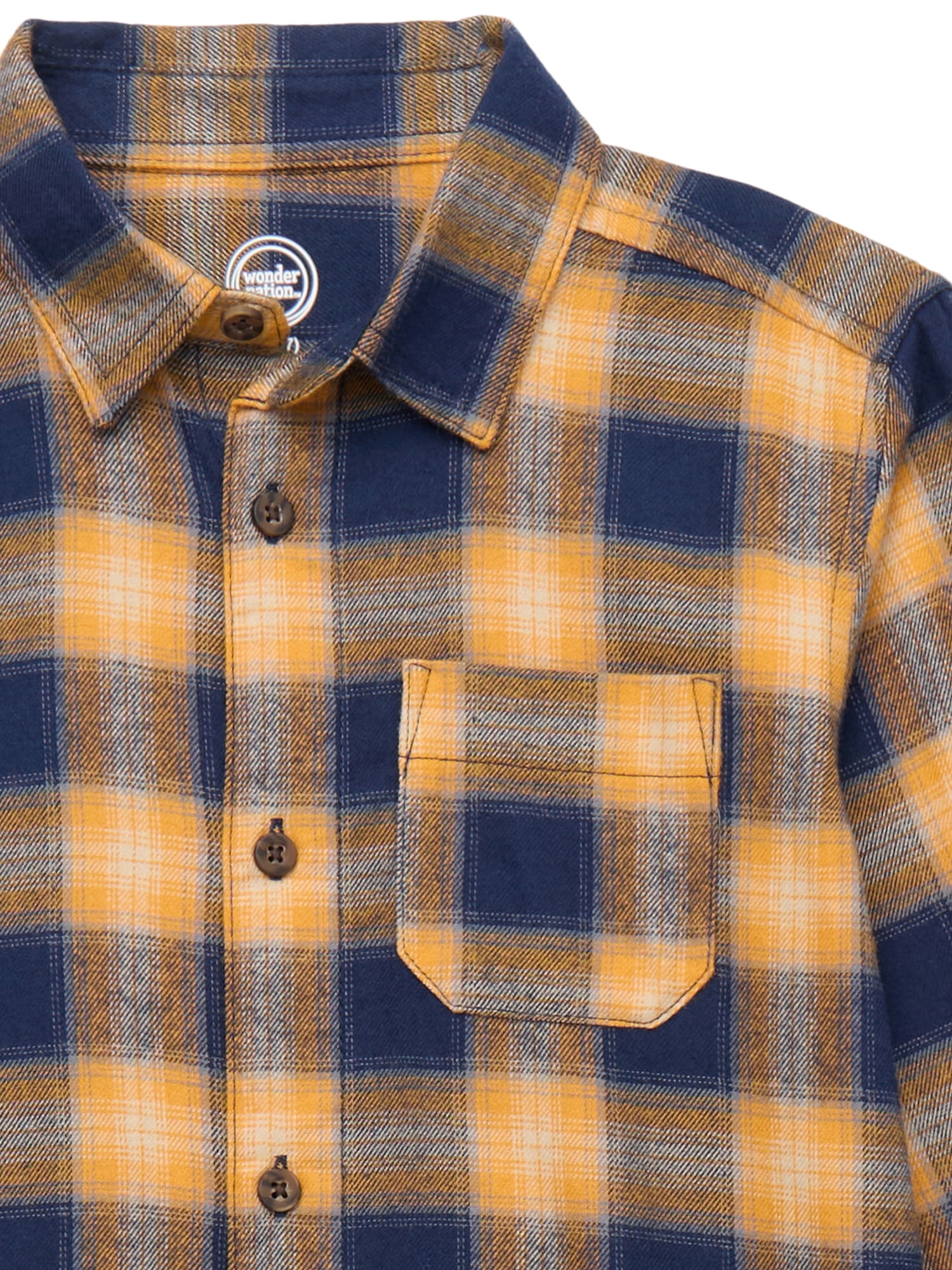 Wonder Nation Boys' Long Sleeve Flannel Shirt, Sizes 4-18 & Husky