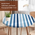 thumbnail image 4 of Blue Stripe Round Tablecloth, Fitted Table Cover with Elastic for 45"-54" Round Tables, Ombre Geometric Farmhouse Vertical Striped Table Cloth Outdoor Indoor Dinning Party Waterproof Tablecloths, 4 of 7