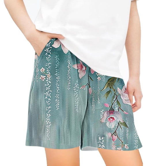 ATOGUTA Girls Flowy Shorts Summer Loose Print Sports Casual Shorts with Pockets for Boys and Girls Green, Size 5T-13