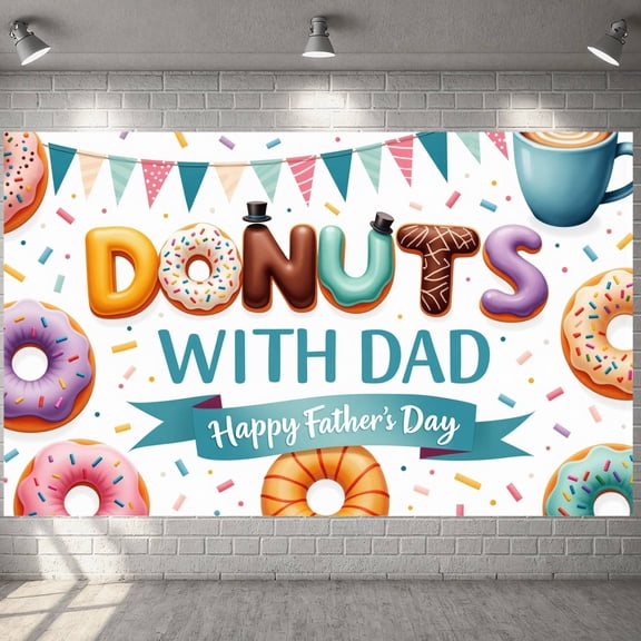 Colorful Donut Father's Day Banner Sweet Themed Backdrop Ribbon Decorated Display for Father's Day Party Family Gathering Indoor Celebration