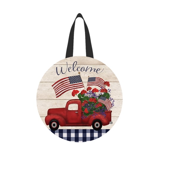 Briarwood Lane Spring Door Hanger 16x16 Stars and Stripes Truck For Spring Door Hanger