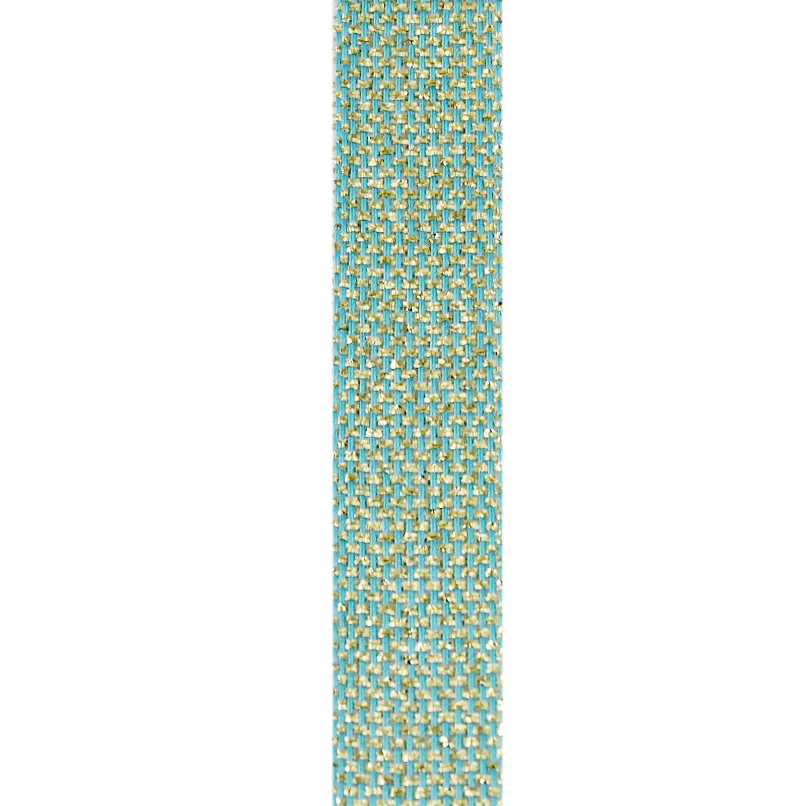5/8" x 7yd. Gold & Blue Metallic Ribbon by Celebrate It – Non-Wired Woven Edge - Ideal for Gift Wrapping - Baskets & Decorative Crafts - 12 Pack