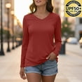 thumbnail image 2 of Women's V-Neck Long Sleeve T-shirts Casual Color Block/Solid Tunic Tops Basic Tees, 2 of 6