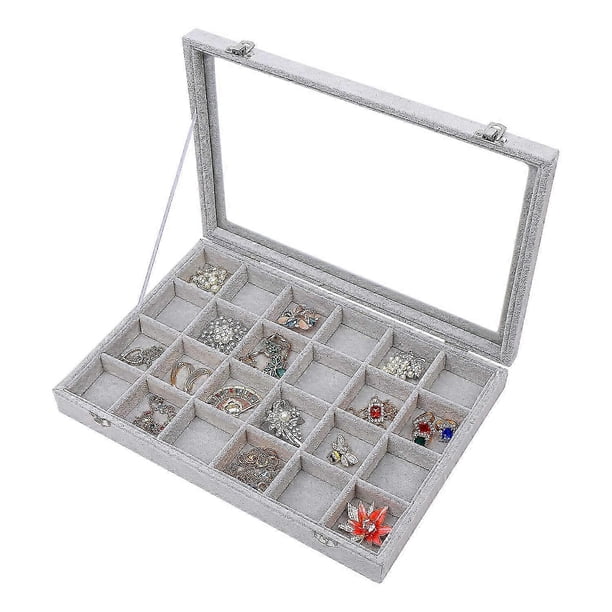 Stylifing jewelry organizer box 24 grille, velvet jewelry tray jewelry image sheath ring earrings necklace bracelet net cover for the bracelet 26-27s