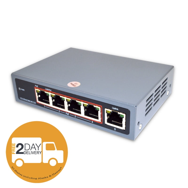4 Port Unmanaged Gigabit Ethernet PoE Switch and Uplink Port, 10/100 ...