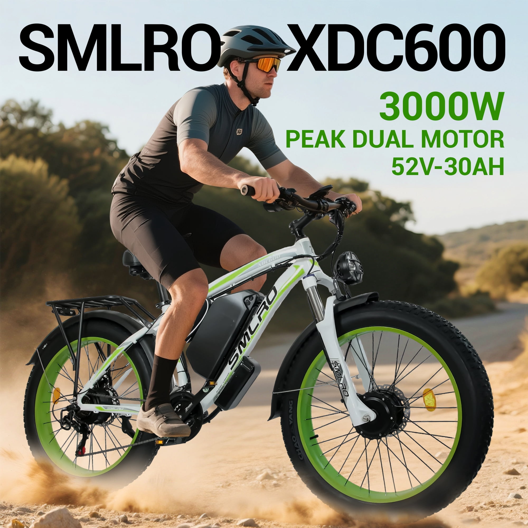 5000W Peak Dual Motor Electric Bike, 52V 30AH AWD 7 Speed 40MPH 26" Fat Tire Electric Mountain SNOW Dirt Bike for Adults