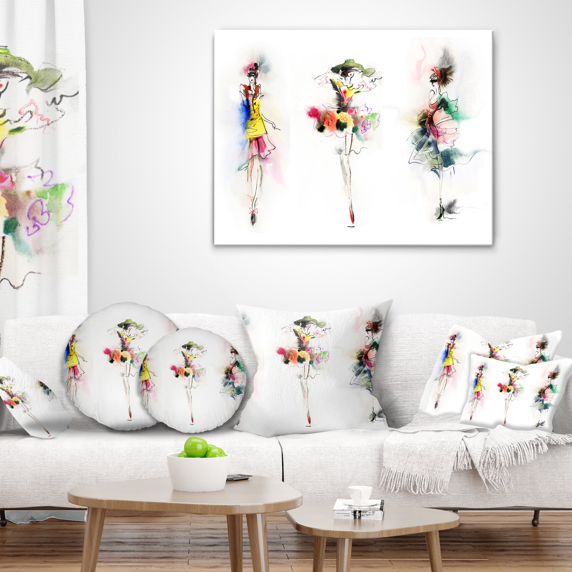 Designart Fashion Girls Posing - Contemporary Throw Pillow - 16x16