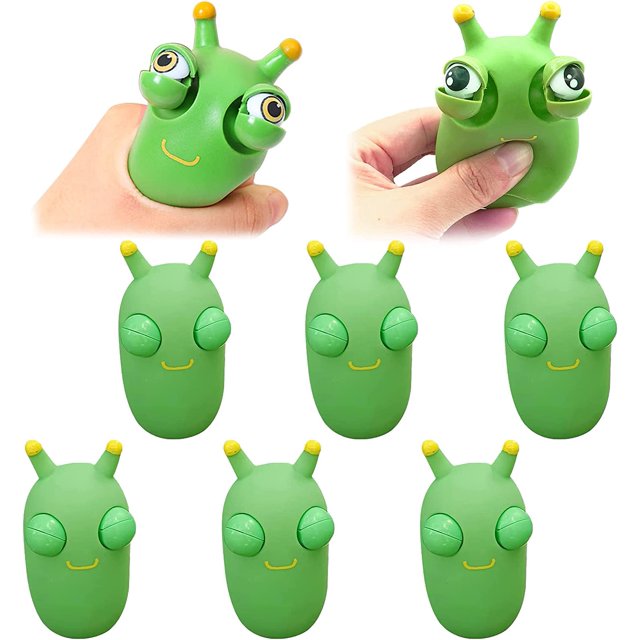 6 piezas divertido juguete para apretar gusanos de hierba, antiestrés, juguete de extrusión de esponja, juguete para saltar para apretar los ojos, regalo para liberar el estrés para niños y adultos ER
