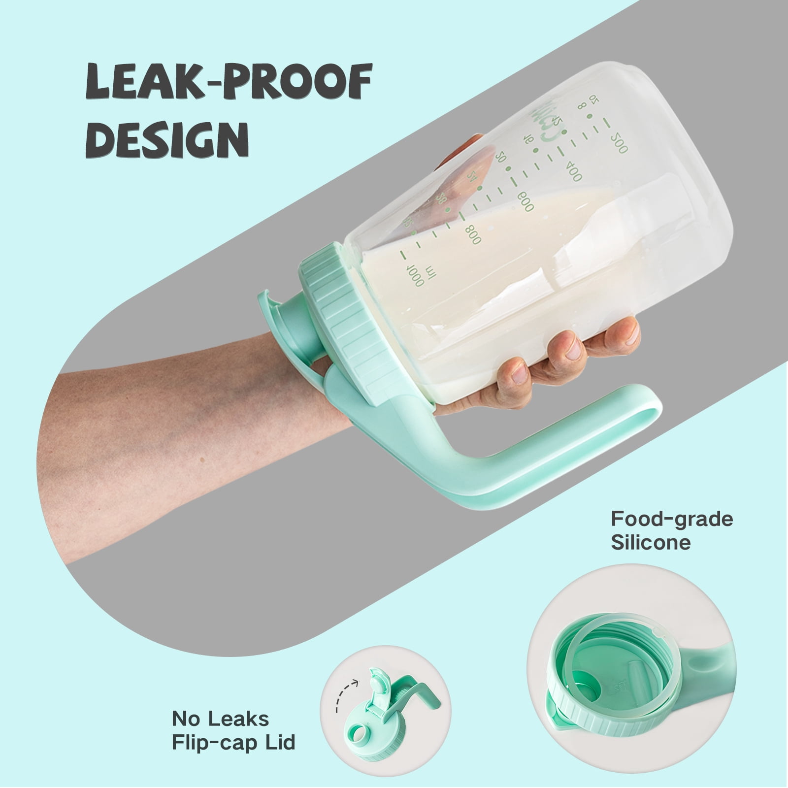 COMI Breast Milk Pitcher, 32oz Mason Jar with Wide Mouth, Breast Milk Fridge Storage Container, Green