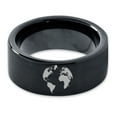 thumbnail image 2 of Tungsten Earth Globe Atlas Planet Band Ring 9mm Men Women Comfort Fit Black Flat Cut Brushed Polished, 2 of 4