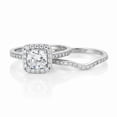 thumbnail image 4 of Jewelerix Cushion Halo Round Cut Moissanite Engagement Ring Set in 14K White Gold Vermeil with Pave Band & Curved Wedding Band, 4 of 5