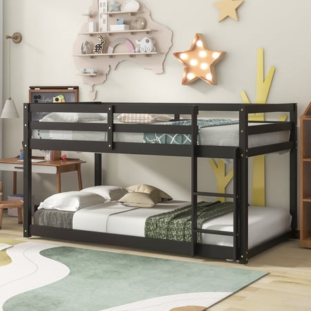 Twin over Twin Floor Bunk Bed Espresso(Old Sku:W50430321)