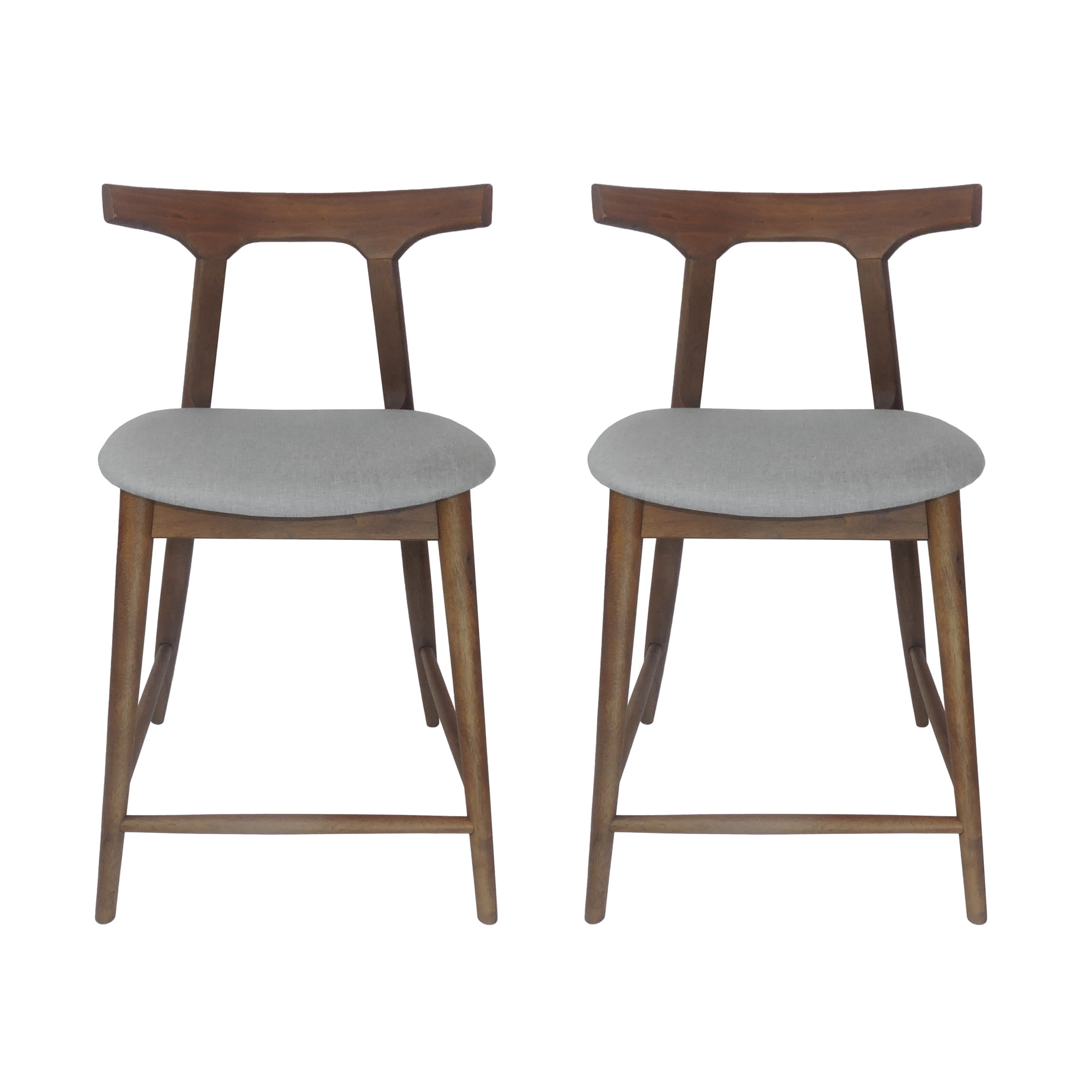 Christopher Knight Home Mid-century Armless Counter Stool Set of 2, Rubberwood Frame, Walnut+Light Gray