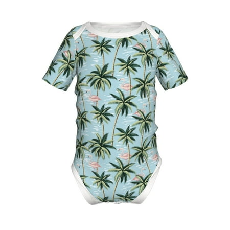 

Junzan Flamingos And Palms Print Short-Sleeve Baby Climbing Clothes Bodysuits for Infant One-Piece for Baby Boys & Girls Baby Clothes Baby Romper with Snap Closure-6 Months