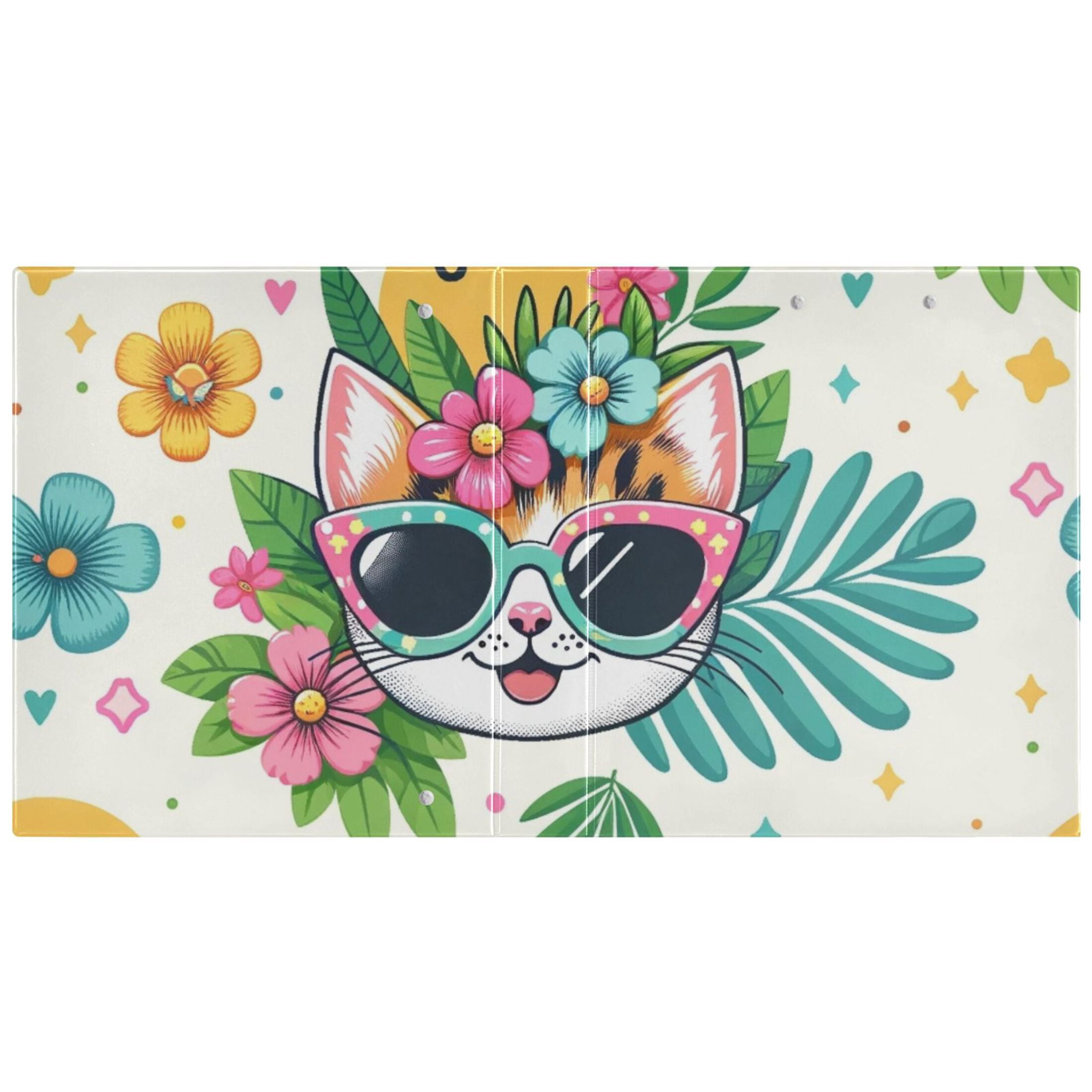 Happy Cats Faces Flowers Sunglasses 3 Ring Binders 1.5 inch Hardcover File Folders with Interior Pockets A4 Size Organizer for School Office Hospital