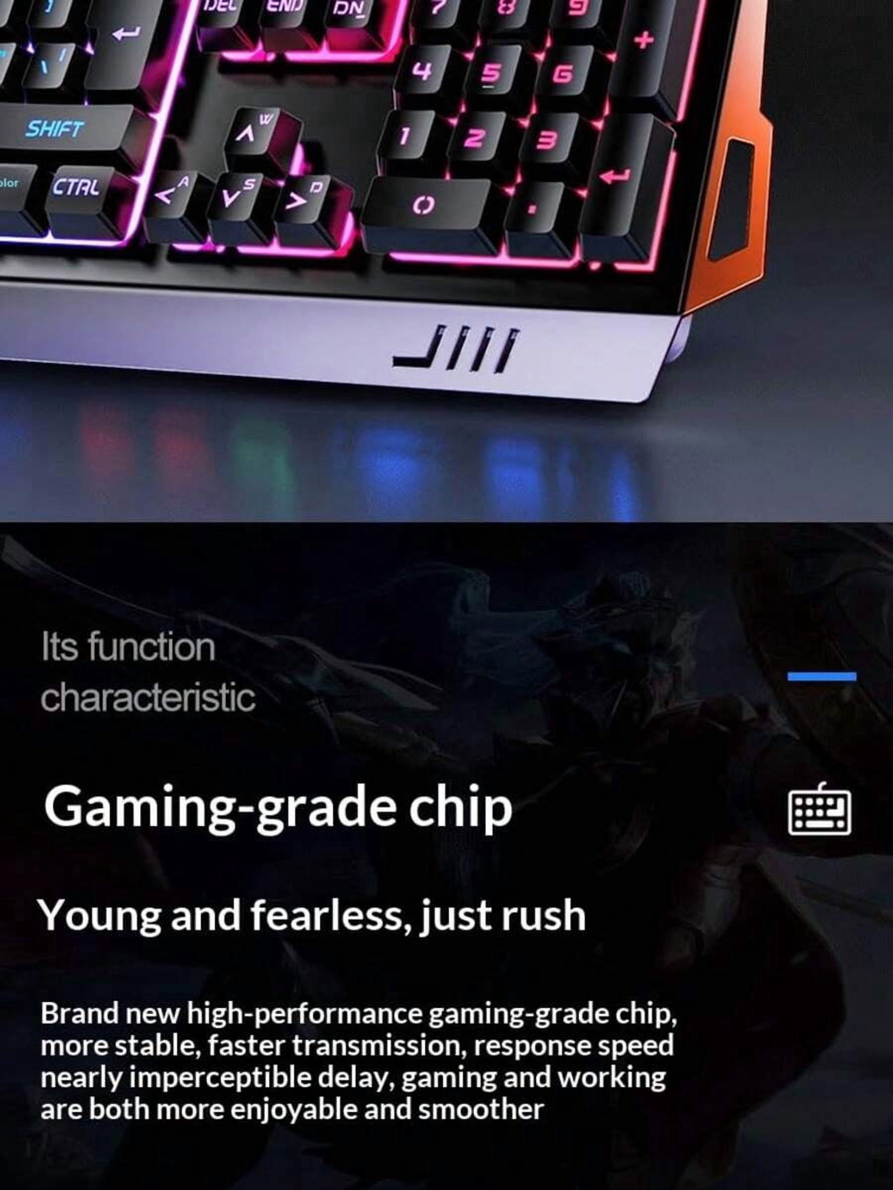 White Gaming Mechanical Keyboard, Blue LED Backlit, Multimedia Knob For Audio & Brightness, Heavy-Duty Metal Construction, Adjustable Knob