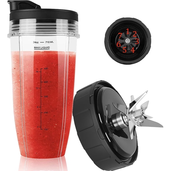 Compatible Piezas De Aspas Licura Ninja, Juego De Repuesto De Vasos De Licura y Cuchilla, 3 Piezas Repuesto,1 Vaso Original 24oz Incluye Tapa, 1 Cuchilla Extractor 7 Aletas