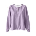 thumbnail image 3 of Tsesme Women’s Striped Sweatshirt - Round Neck Button Pullover Tops - Long Sleeve Relaxed Fits Fall Fashion Sweatshirt Tops, 3 of 6