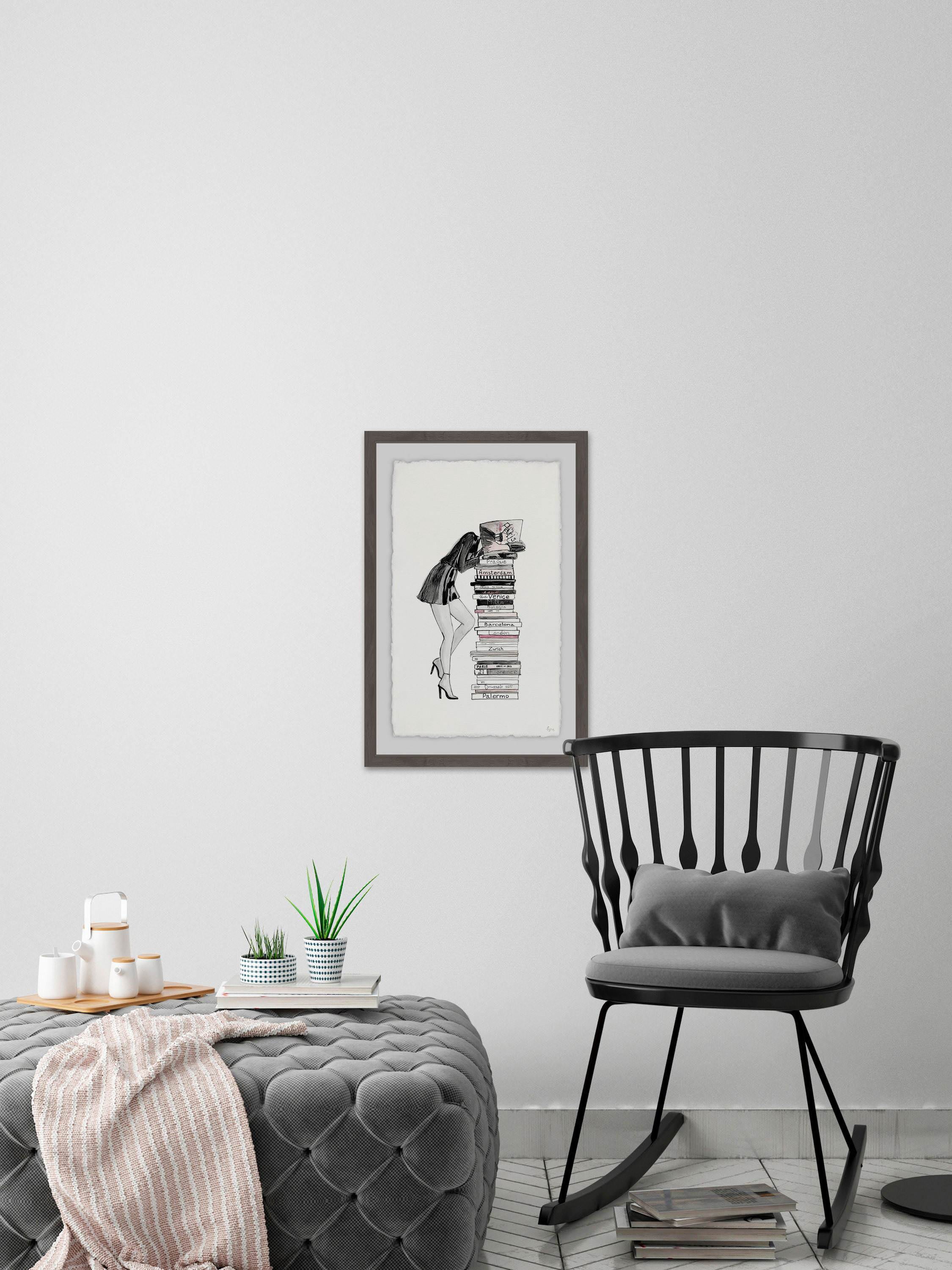Stack of Books Framed Painting Print