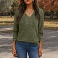 thumbnail image 2 of idosla Womens V Neck Long Sleeve Shirt Fall Fashion Knitted Sweaters Dressy Casual Pullover Tunic Tops with Decorative Buttons (Green, S), 2 of 4