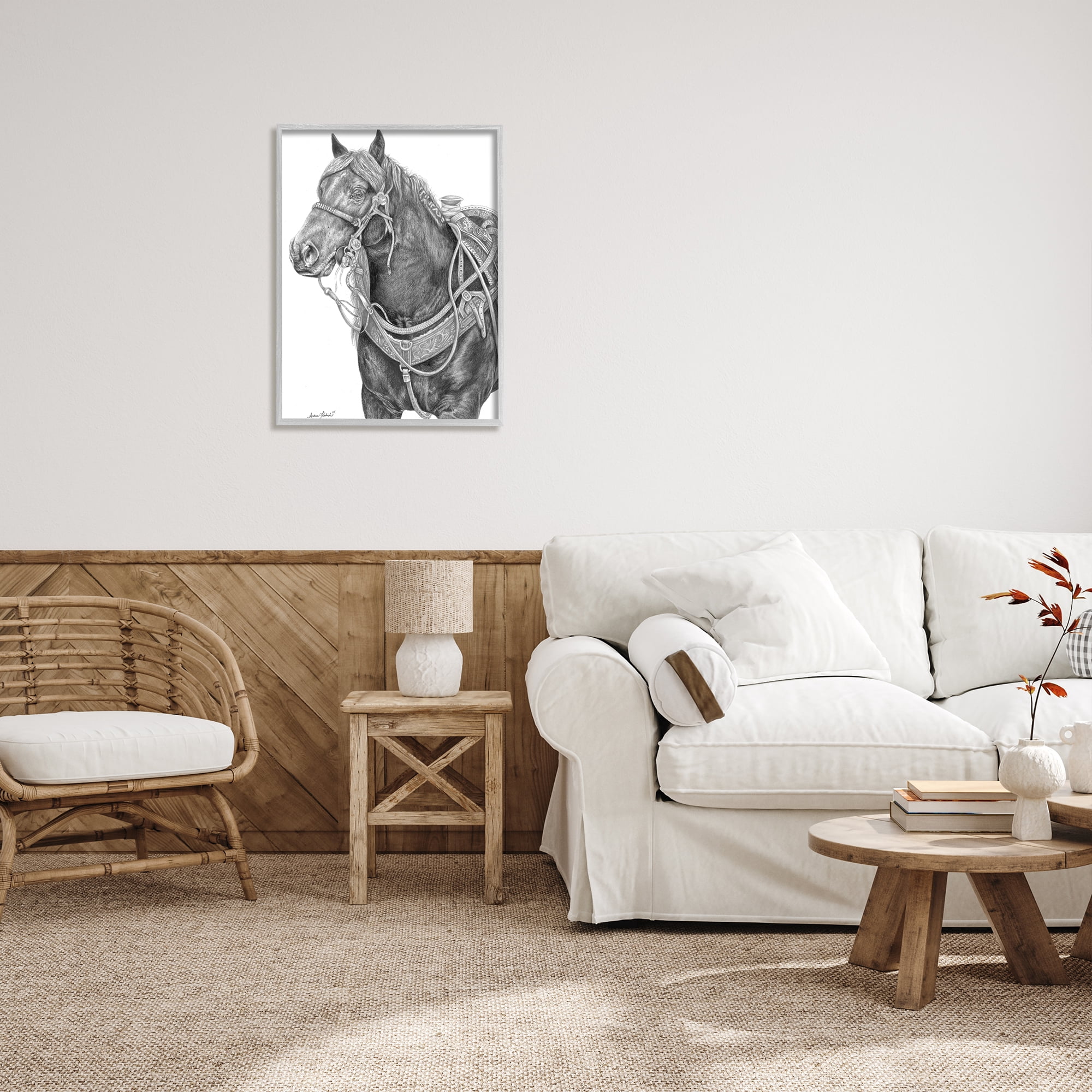 Stupell Indtries Riding Horse Portrait Minimal Elegant Pencil Mark Pattern,24 x 30,Design by Andrea Kochish