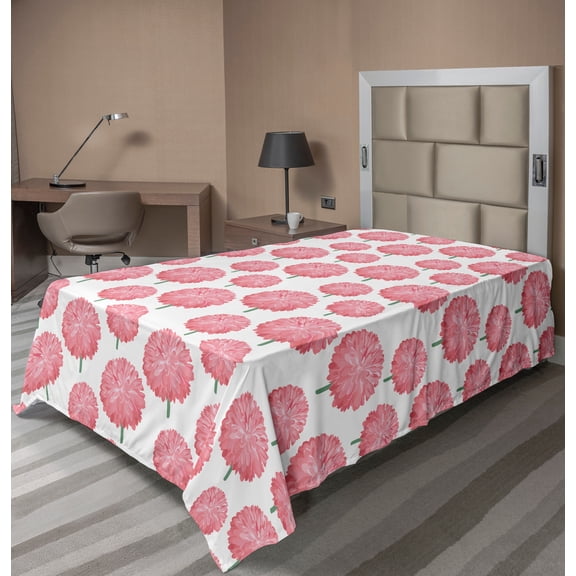 Ambesonne Floral Flat Sheet, Botany Nature Growth, TwinXL Size, Pale Pink and Green