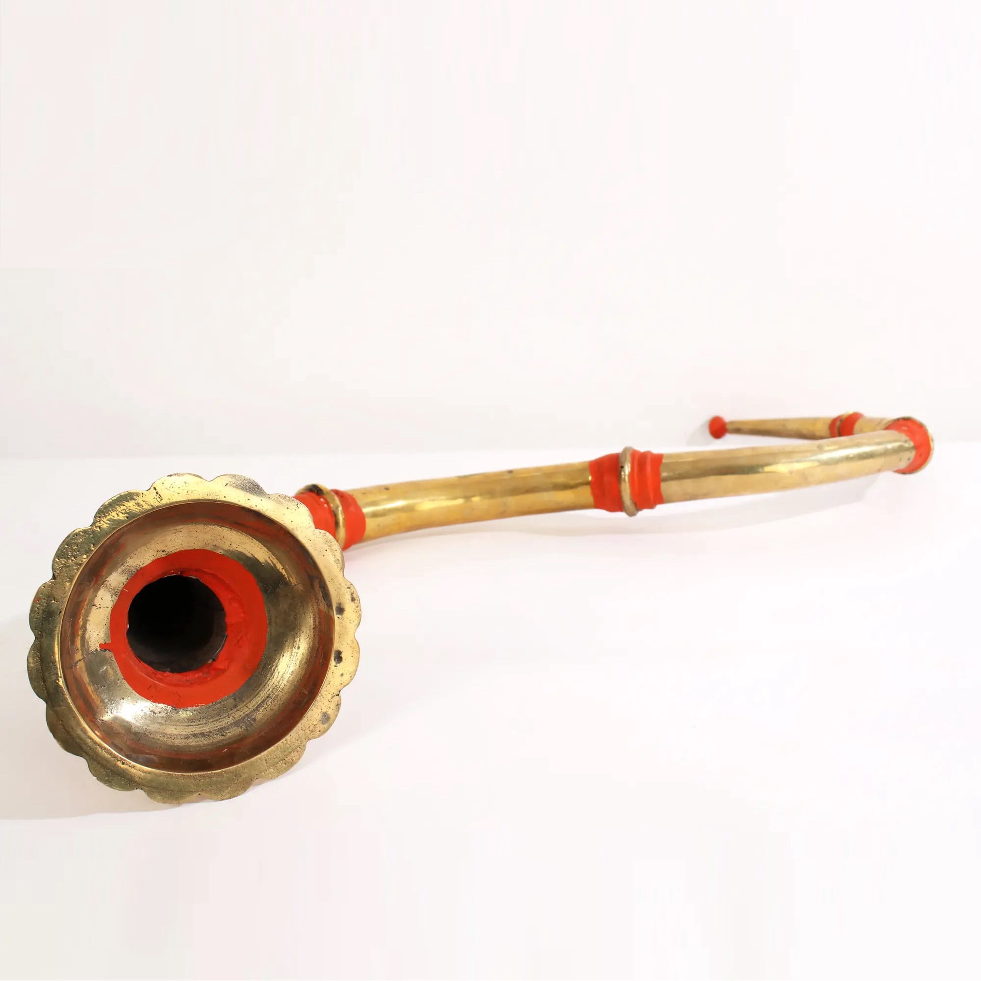Exotic India 7" Indian Musical Instrument Narsinga Brass - Handcrafted S-Shaped Ritual Trumpet