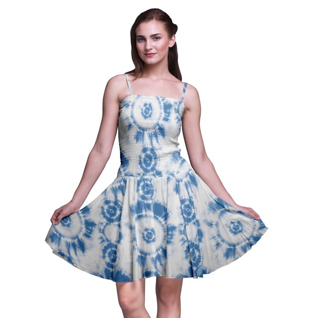 Bimba Robe d'Été à Bretelles Spaghetti Imprimée Teinture sur Nœuds Robe de Plage de Vacances-TTTG
