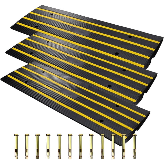 50 Ton 48 In Rubber Driveway Curb Ramps 3-Pack Heavy Duty Low Profile Car Ramp with Drainage Channel for Garage and Threshold
