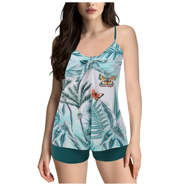 FhsagQ Ensembles de Maillots de Bain pour Femmes Tankini à Entrejambe Ouvert Maillots de Bain 2 Pcs Robe de Bain Push up Maillot de Bain de Plage Ensembles de Maillots de Bain pour Femmes Push up Vert P