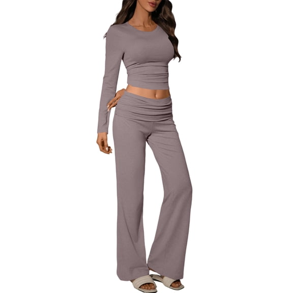 Women's Chic Coordinated Set, Cropped Top and Wide Leg Palazzo Pants, Statement Two-Piece Outfit for Parties or Special Events,Camel - XL