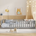 thumbnail image 4 of Alvantor Twin Size Floor Bed, Solid Wood Toddler Bed with Slat and Fence Guardrail, Montessori Floor Bed for Kids, Boys, Girls,Gray, 4 of 8