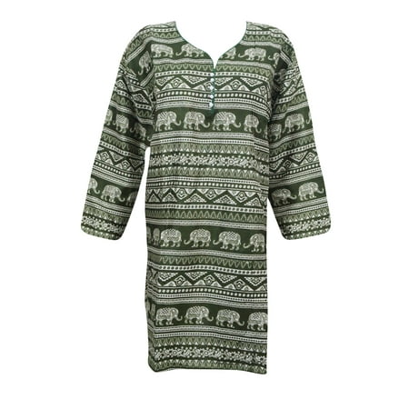 Chudidar Kurta Dress - Mogul Green Summer Tunic Dress Printed Ethnic Rayon Kurti Kurta Dress