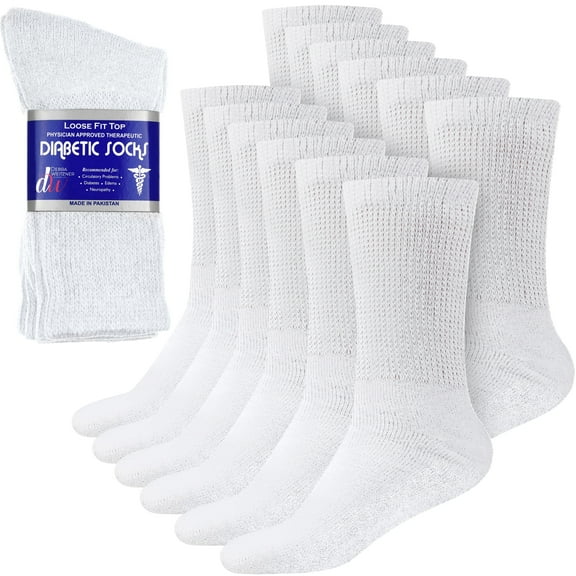 Debra Weitzner Diabetic Crew Socks Mens Womens Non-binding Socks Loose Fit 12 Pairs White