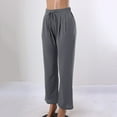 thumbnail image 4 of frariair Straight Leg Pants for Women High Waisted Wide Fashion Drawstring Elastic Trousers Comfy Long With Pockets Grey, 4 of 5