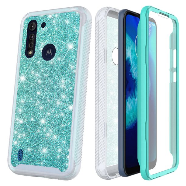 For Moto G8 Power Lite Not For G8 Power Glitter Case Phone Case Dual Layer Full Body Rugged Clear Back Case Drop Resistant Shockproof Case With Built In Screen Protector Teal Walmart Com