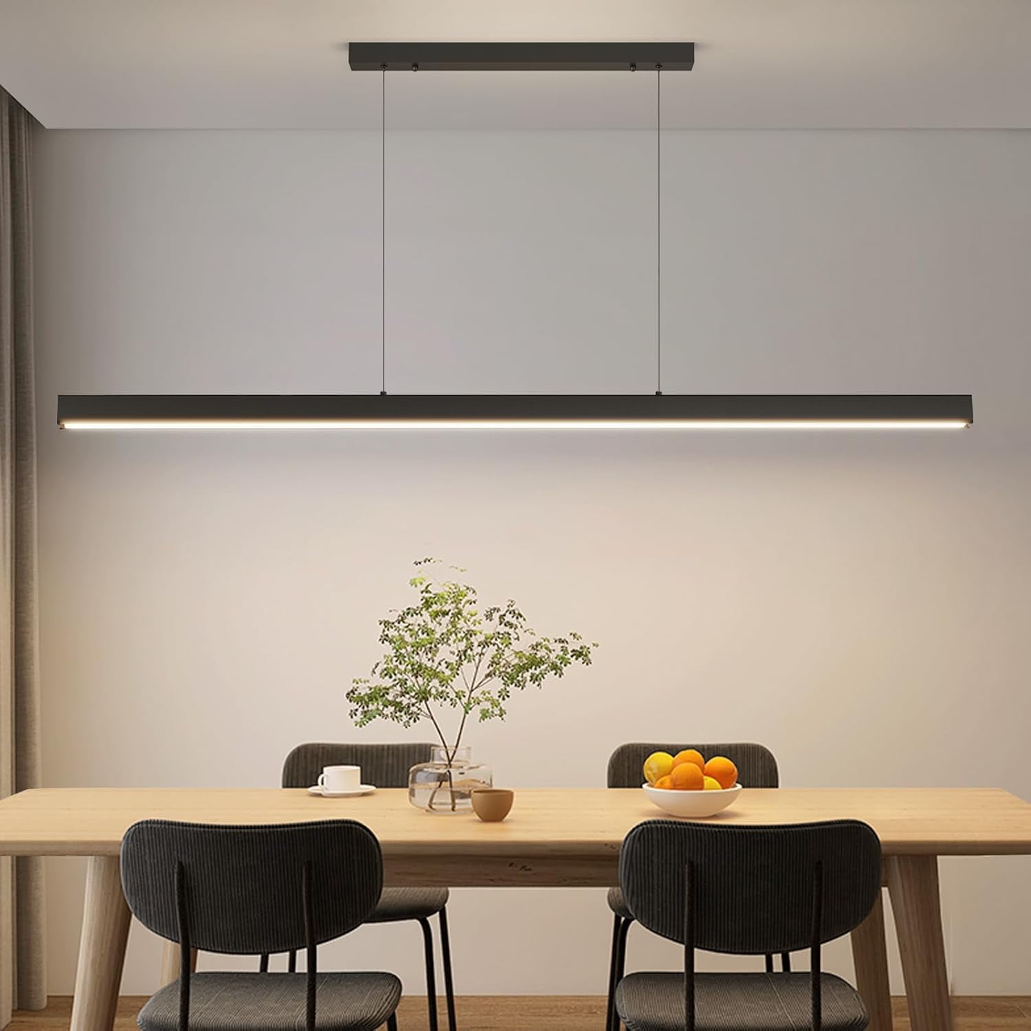 39inch Black Chandelier Modern LED Linear Ceiling Pendant Light Fixtures Hanging Color Temperature and Height Adjustable Pool Table Light for Dining Room Kitchen Island