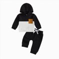 thumbnail image 3 of HCNTES Toddler Baby Boy Fall Outfit Set Splicing Stripe Long Sleeve Hooded Top Jogger Pants Infant Waffle Clothes, 3 of 4
