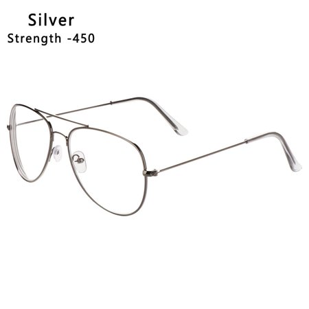 Flexible Portable Metal Oversized Ultra Light Resin Vision Care Eyeglasses Myopia Glasses Glasses SILVER STRENGTH -450
