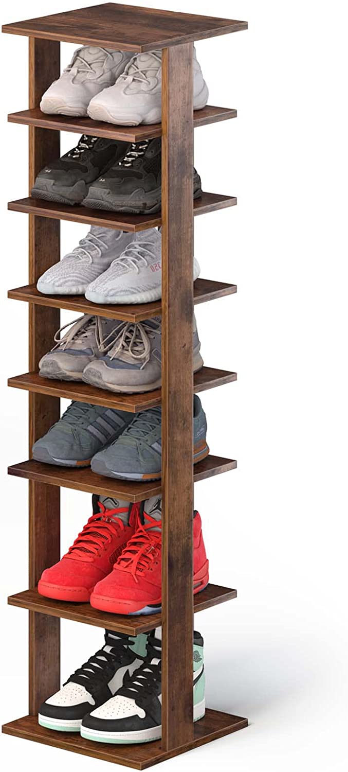 7 Tiers Vertical Shoe Rack, Entryway Slim Wooden Shoes Racks, Skinny
