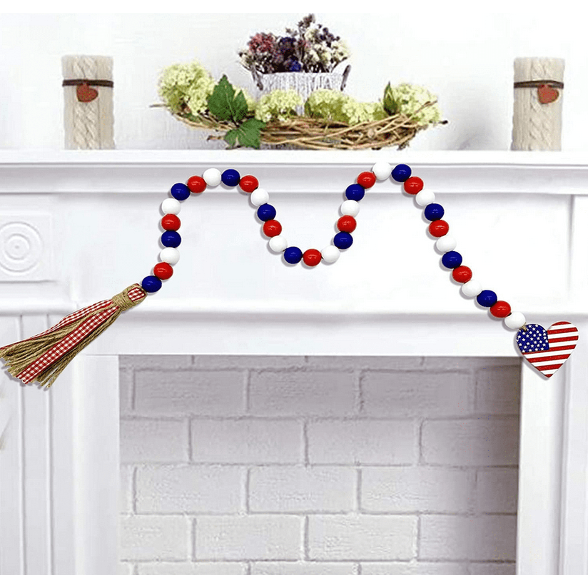 Hduacuge Jour De L'IndéPendance Guirlandes De Glands De Perles En Bois Ferme Perle Rustique Ornements Suspendus Pour La DéCoration De La 4 Juillet