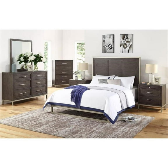 Bowery Hill Modern Walnut Queen Engineered Wood 6-Piece Bedroom Set